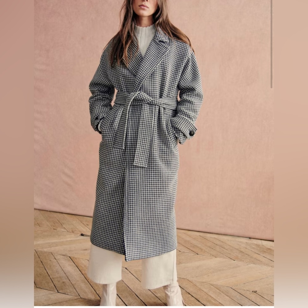 Sézane Women’s Houndstooth Marc Trench Coat - Sz 40